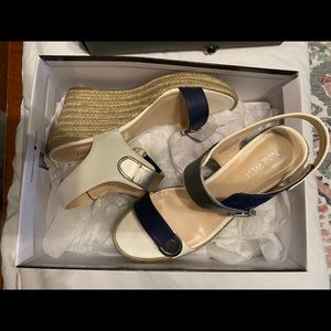 Nine West wedge heels blue, creme and silver